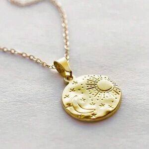 Anthropologie Gold Celestial Pendant Necklace